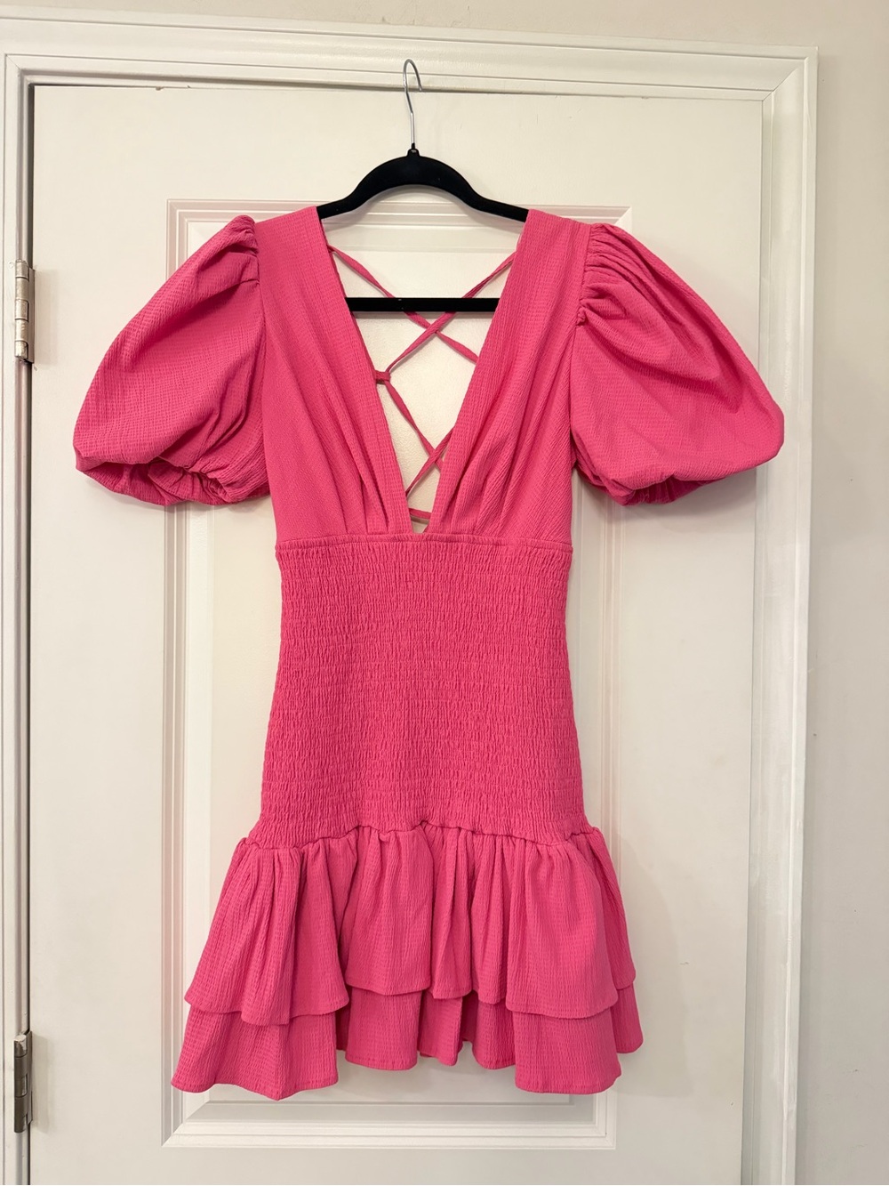 Lina Hot Pink Puff Sleeve Mini Dress NWOT- never worn!
